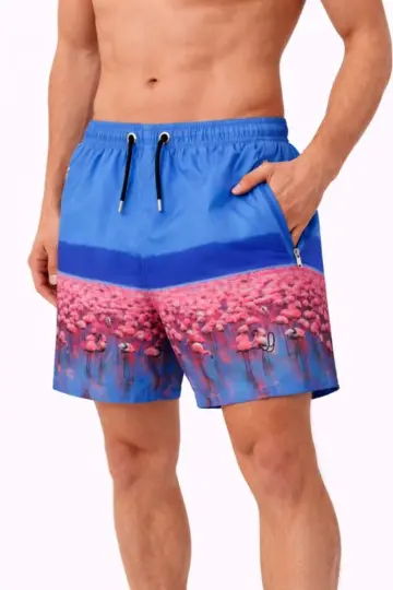 Deniz Şortu Fermuarlı Cepli File Astarlı Hızlı Kuruyan Premium - Mavi