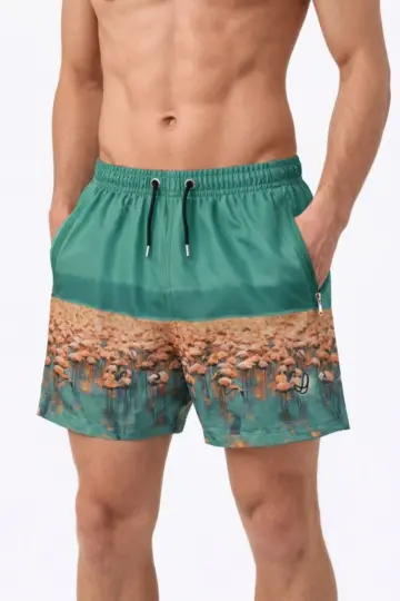 Deniz Şortu Fermuarlı Cepli File Astarlı Hızlı Kuruyan Premium - Su Yeşili