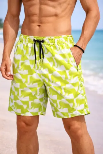 Deniz Şortu Fermuarlı Cepli File Astarlı Hızlı Kuruyan Premium - Sarı