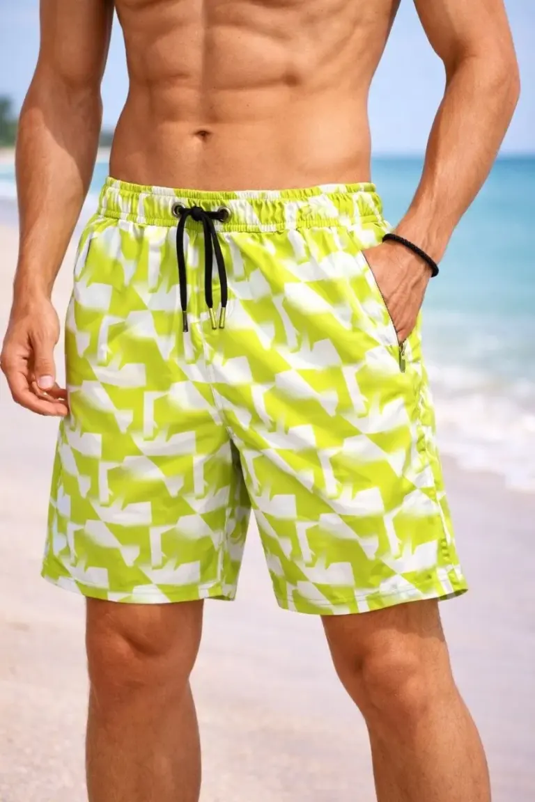 Deniz Şortu Fermuarlı Cepli File Astarlı Hızlı Kuruyan Premium - Sarı