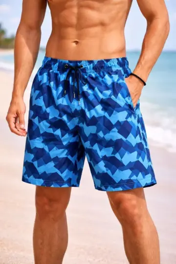 Deniz Şortu Fermuarlı Cepli File Astarlı Hızlı Kuruyan Premium - Mavi