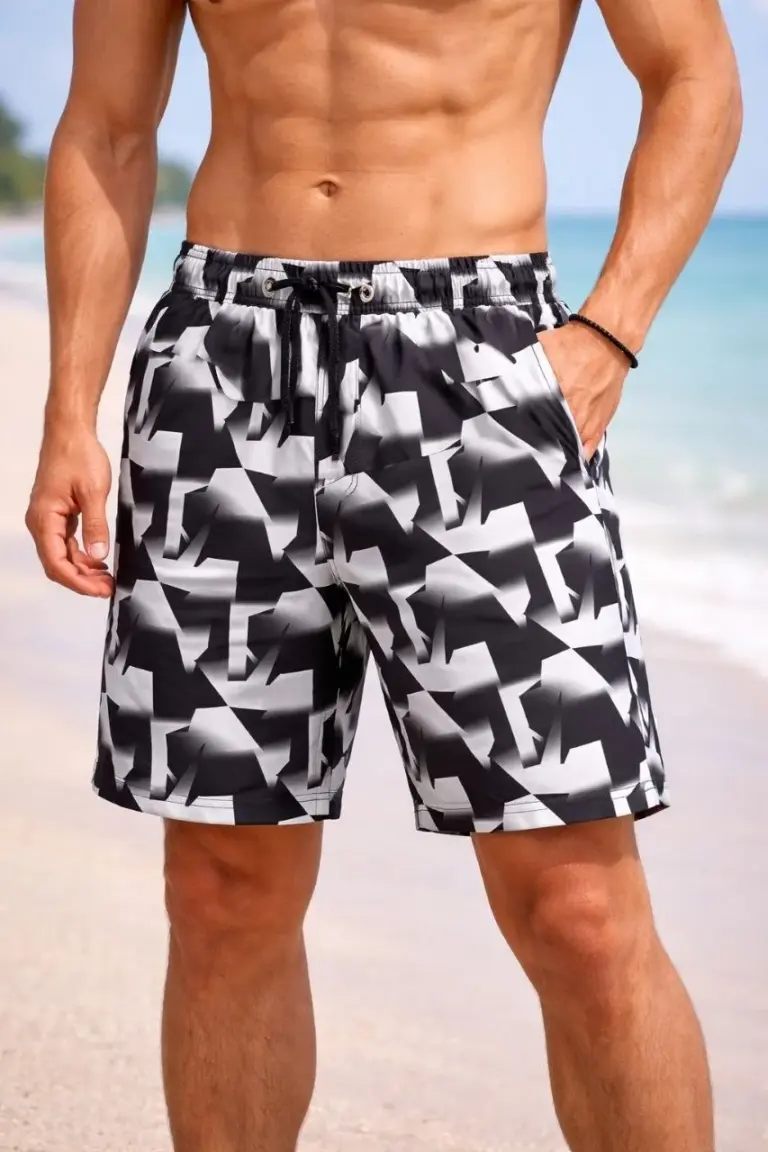 Deniz Şortu Fermuarlı Cepli File Astarlı Hızlı Kuruyan Premium - Siyah