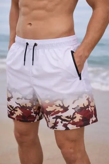 Deniz Şortu Fermuarlı Cepli File Astarlı Hızlı Kuruyan Premium - Beyaz