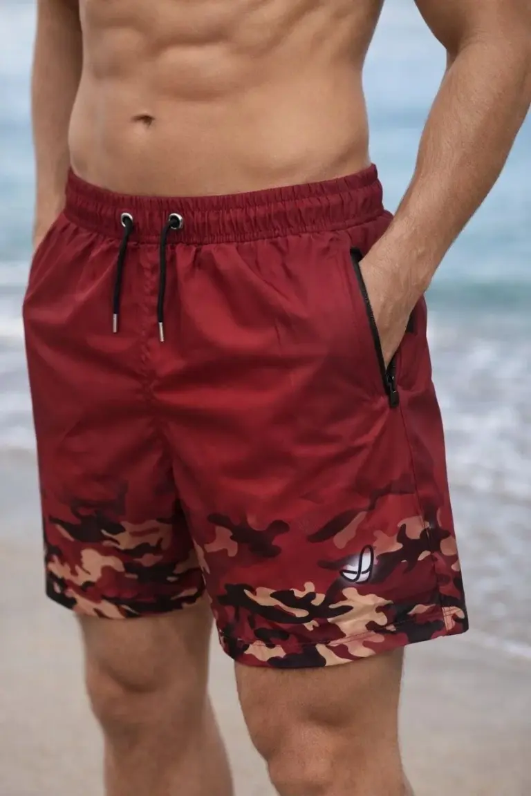 Deniz Şortu Fermuarlı Cepli File Astarlı Hızlı Kuruyan Premium - Kırmızı