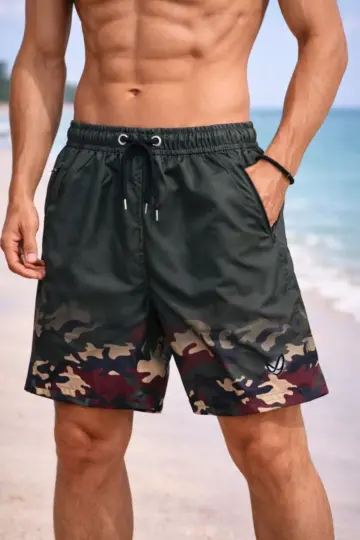 Deniz Şortu Fermuarlı Cepli File Astarlı Hızlı Kuruyan Premium - Haki