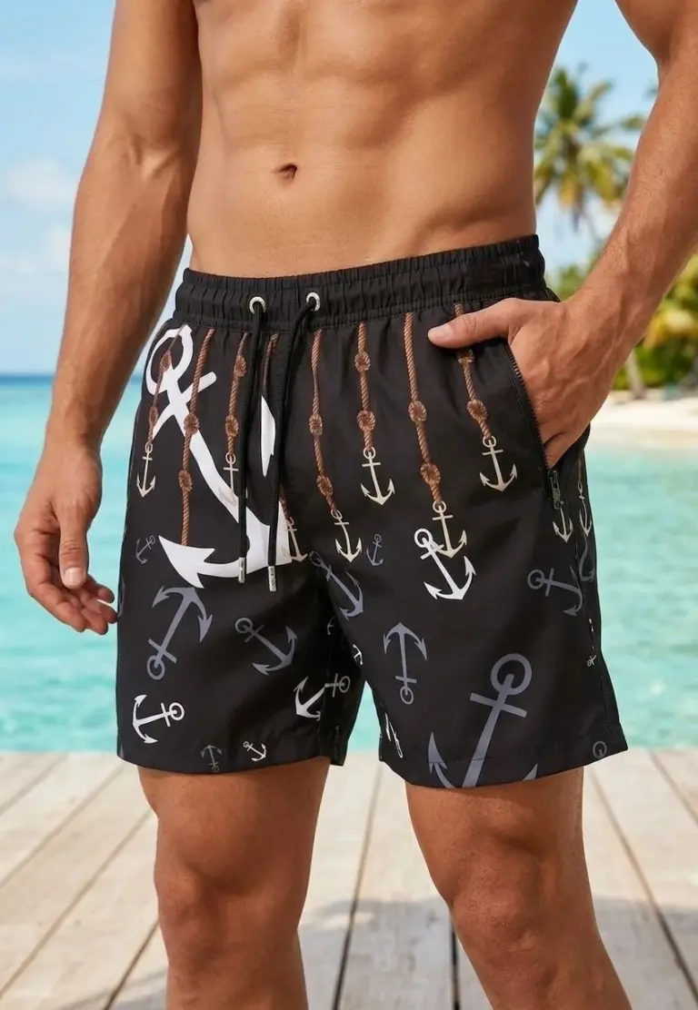 Deniz Şortu Fermuarlı Cepli File Astarlı Hızlı Kuruyan Premium - Siyah