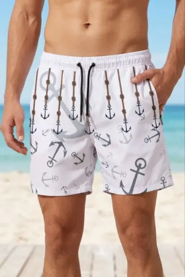 Deniz Şortu Fermuarlı Cepli File Astarlı Hızlı Kuruyan Premium - Beyaz