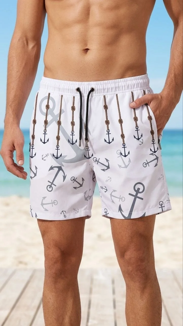 Deniz Şortu Fermuarlı Cepli File Astarlı Hızlı Kuruyan Premium - Beyaz