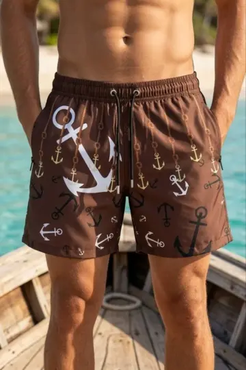 Deniz Şortu Fermuarlı Cepli File Astarlı Hızlı Kuruyan Premium - Kahverengi