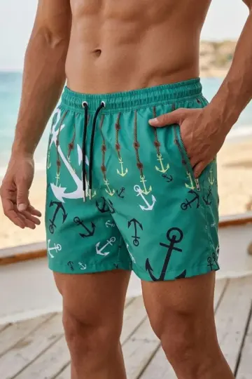 Deniz Şortu Fermuarlı Cepli File Astarlı Hızlı Kuruyan Premium - Su Yeşili