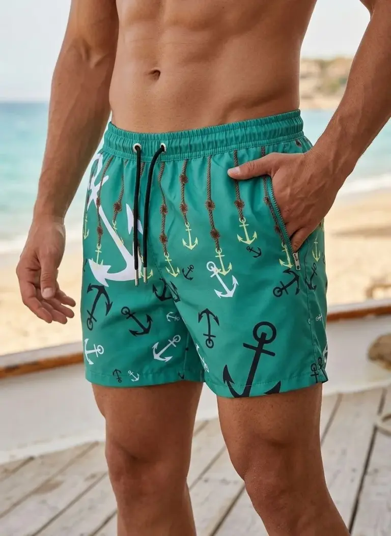 Deniz Şortu Fermuarlı Cepli File Astarlı Hızlı Kuruyan Premium - Su Yeşili