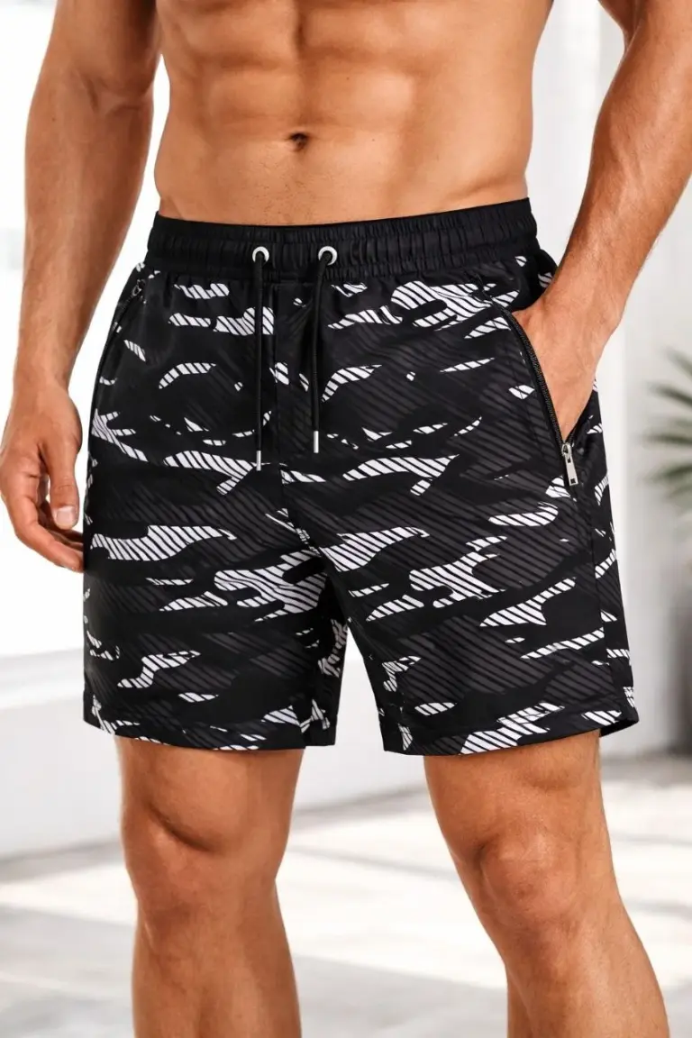 Deniz Şortu Fermuarlı Cepli File Astarlı Hızlı Kuruyan Premium - Siyah