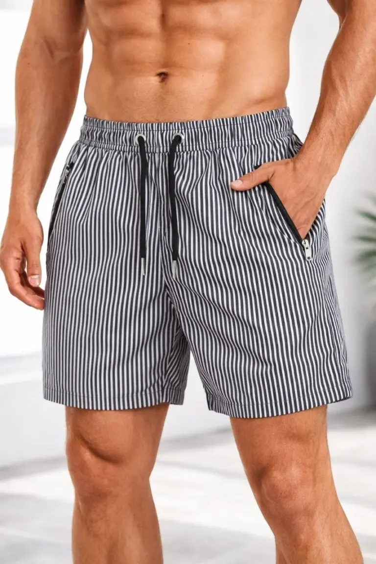 Deniz Şortu Fermuarlı Cepli File Astarlı Hızlı Kuruyan Premium - Siyah