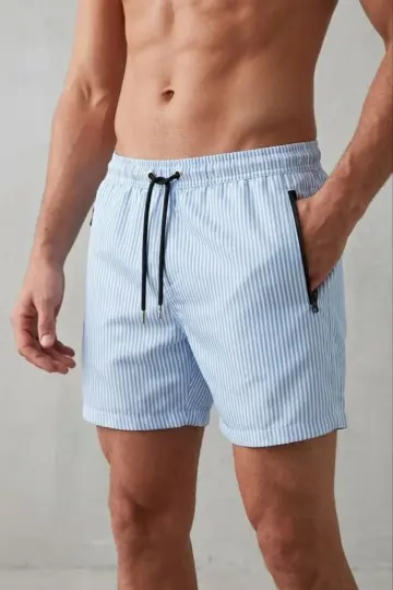 Deniz Şortu Fermuarlı Cepli File Astarlı Hızlı Kuruyan Premium - Bebek Mavisi