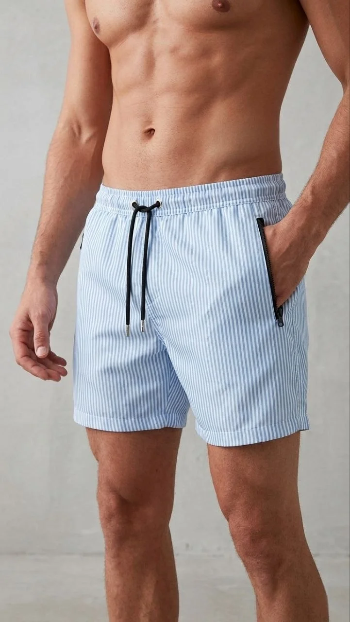 Deniz Şortu Fermuarlı Cepli File Astarlı Hızlı Kuruyan Premium - Bebek Mavisi