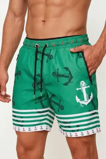 Deniz Şortu Fermuarlı Cepli File Astarlı Hızlı Kuruyan Premium - Su Yeşili