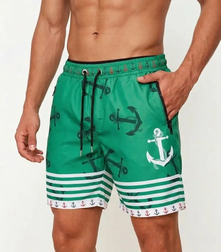 Deniz Şortu Fermuarlı Cepli File Astarlı Hızlı Kuruyan Premium - Su Yeşili