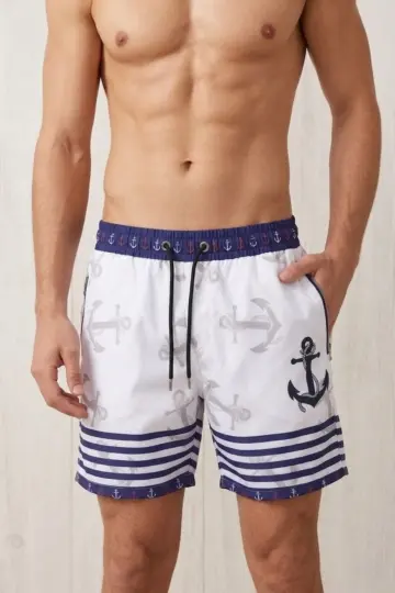 Deniz Şortu Fermuarlı Cepli File Astarlı Hızlı Kuruyan Premium - Beyaz