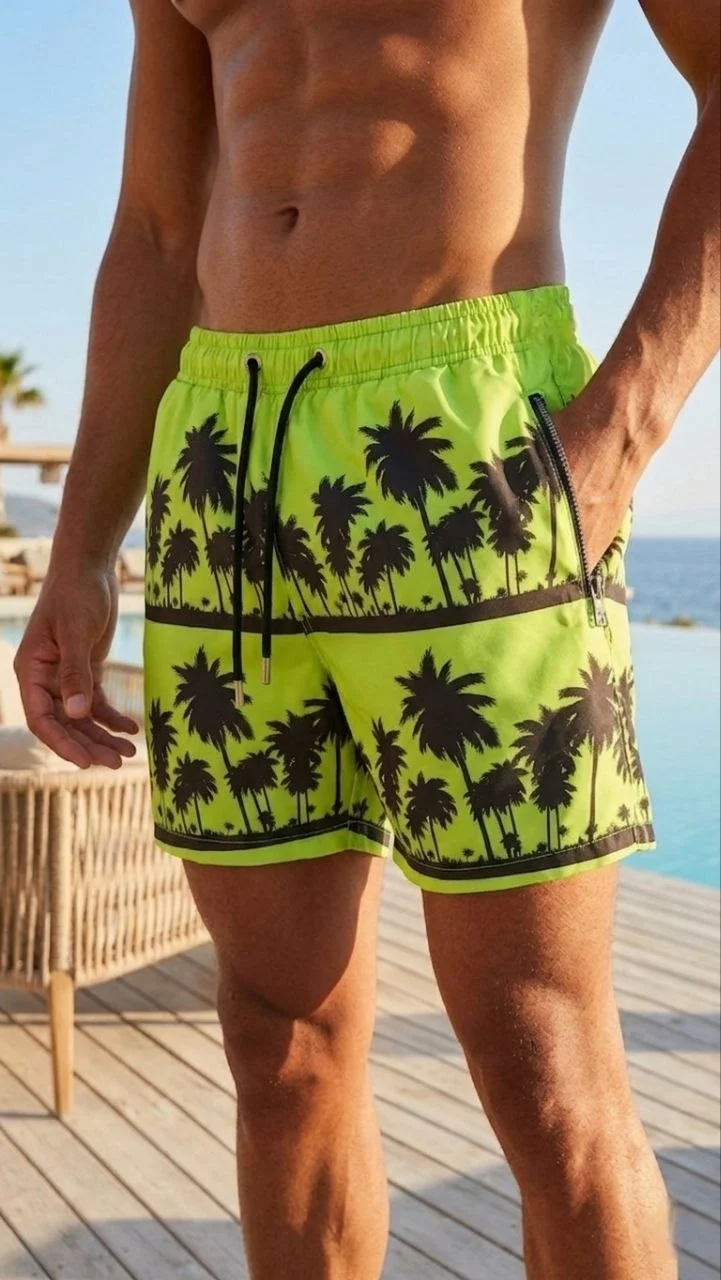 Deniz Şortu Fermuarlı Cepli File Astarlı Hızlı Kuruyan Premium - Neon Yeşili
