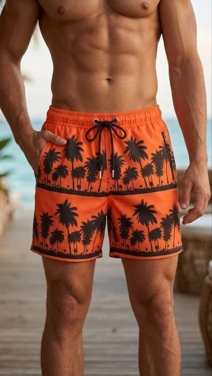 Deniz Şortu Fermuarlı Cepli File Astarlı Hızlı Kuruyan Premium - Turuncu