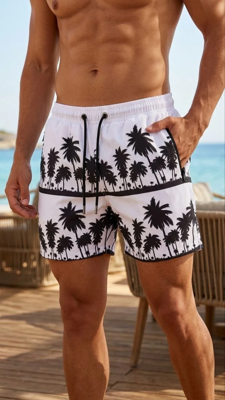 Deniz Şortu Fermuarlı Cepli File Astarlı Hızlı Kuruyan Premium - Beyaz