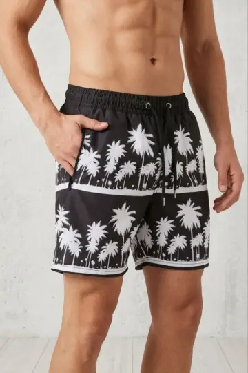 Deniz Şortu Fermuarlı Cepli File Astarlı Hızlı Kuruyan Premium - Siyah