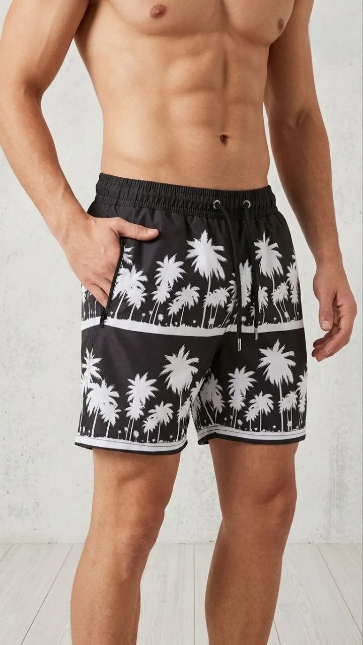 Deniz Şortu Fermuarlı Cepli File Astarlı Hızlı Kuruyan Premium - Siyah