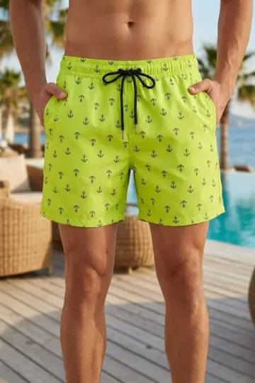 Deniz Şortu Fermuarlı Cepli File Astarlı Hızlı Kuruyan Premium - Neon Yeşili