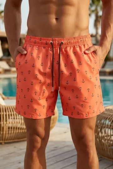 Deniz Şortu Fermuarlı Cepli File Astarlı Hızlı Kuruyan Premium - Turuncu