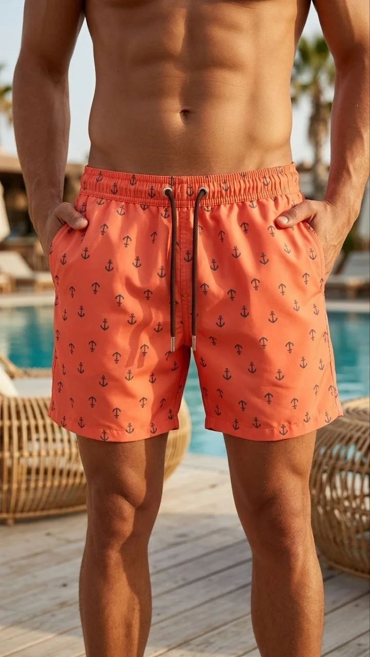 Deniz Şortu Fermuarlı Cepli File Astarlı Hızlı Kuruyan Premium - Turuncu