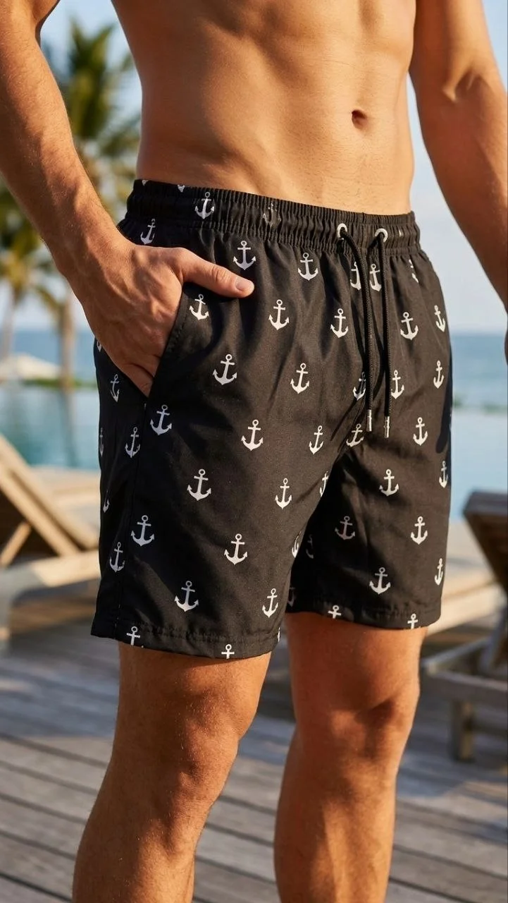 Deniz Şortu Fermuarlı Cepli File Astarlı Hızlı Kuruyan Premium - Siyah