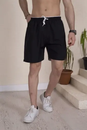 Deniz Şortu Fermuarlı Cepli File Astarlı - Siyah