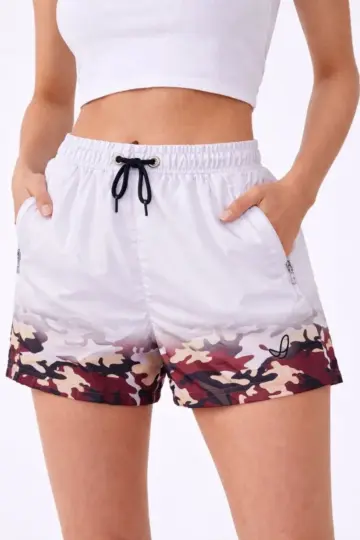 Deniz Şortu Fermuarlı Cepli File Astarlı Hızlı Kuruyan Premium - Beyaz