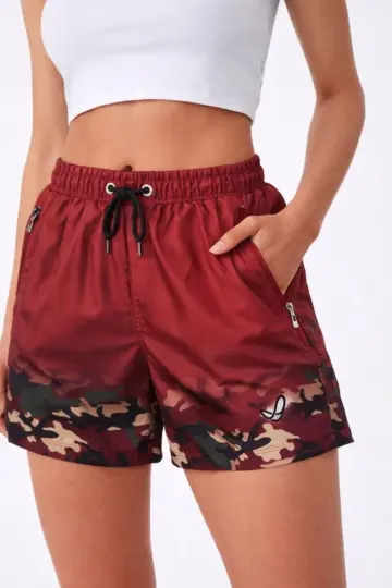 Deniz Şortu Fermuarlı Cepli File Astarlı Hızlı Kuruyan Premium - Bordo