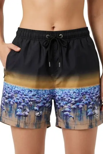 Deniz Şortu Fermuarlı Cepli File Astarlı Hızlı Kuruyan Premium - Siyah