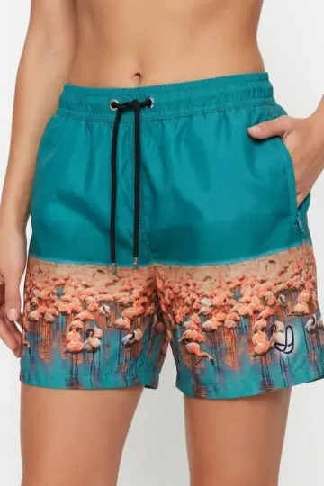 Deniz Şortu Fermuarlı Cepli File Astarlı Hızlı Kuruyan Premium - Su Yeşili