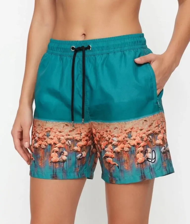 Deniz Şortu Fermuarlı Cepli File Astarlı Hızlı Kuruyan Premium - Su Yeşili