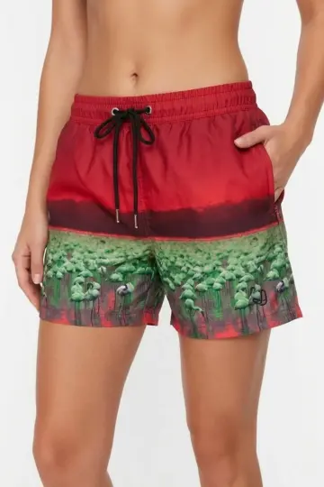 Deniz Şortu Fermuarlı Cepli File Astarlı Hızlı Kuruyan Premium - Kırmızı