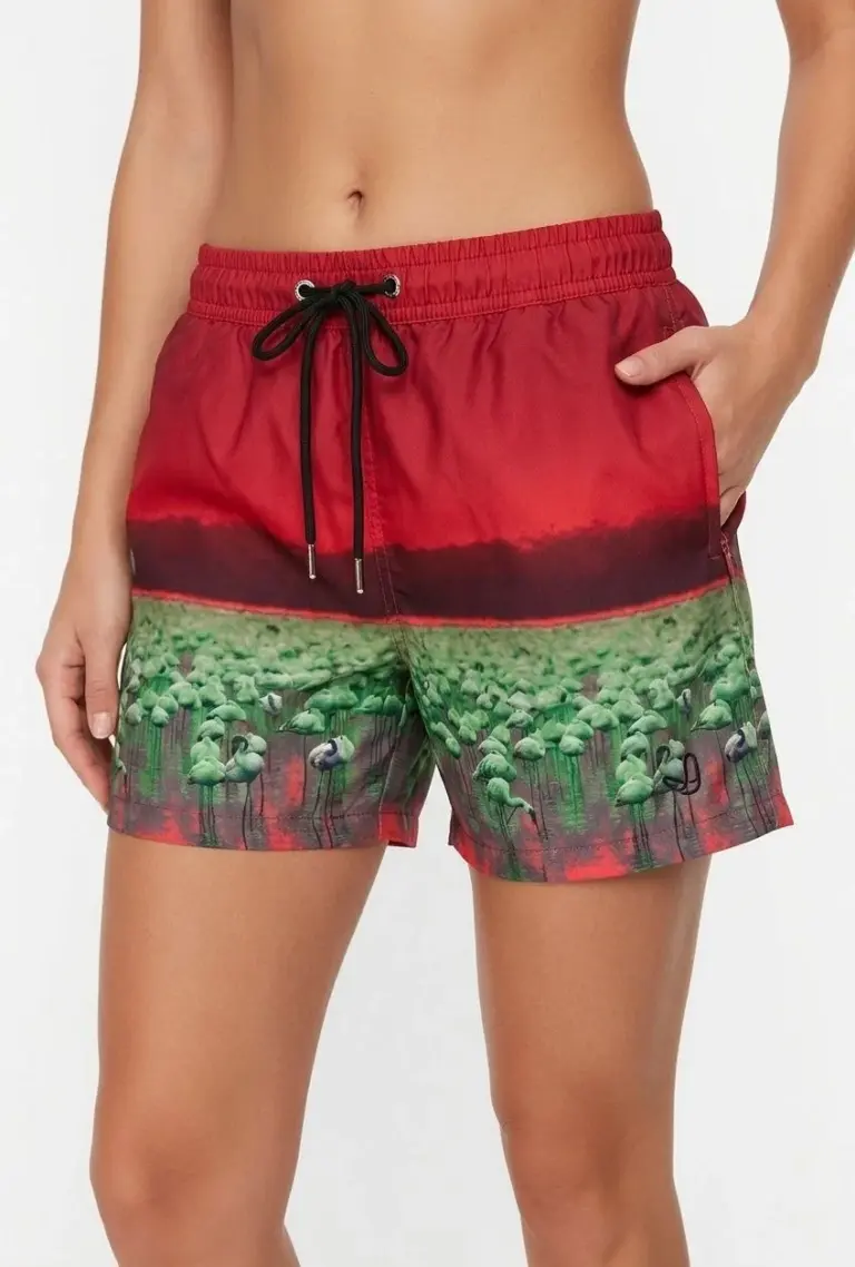 Deniz Şortu Fermuarlı Cepli File Astarlı Hızlı Kuruyan Premium - Kırmızı