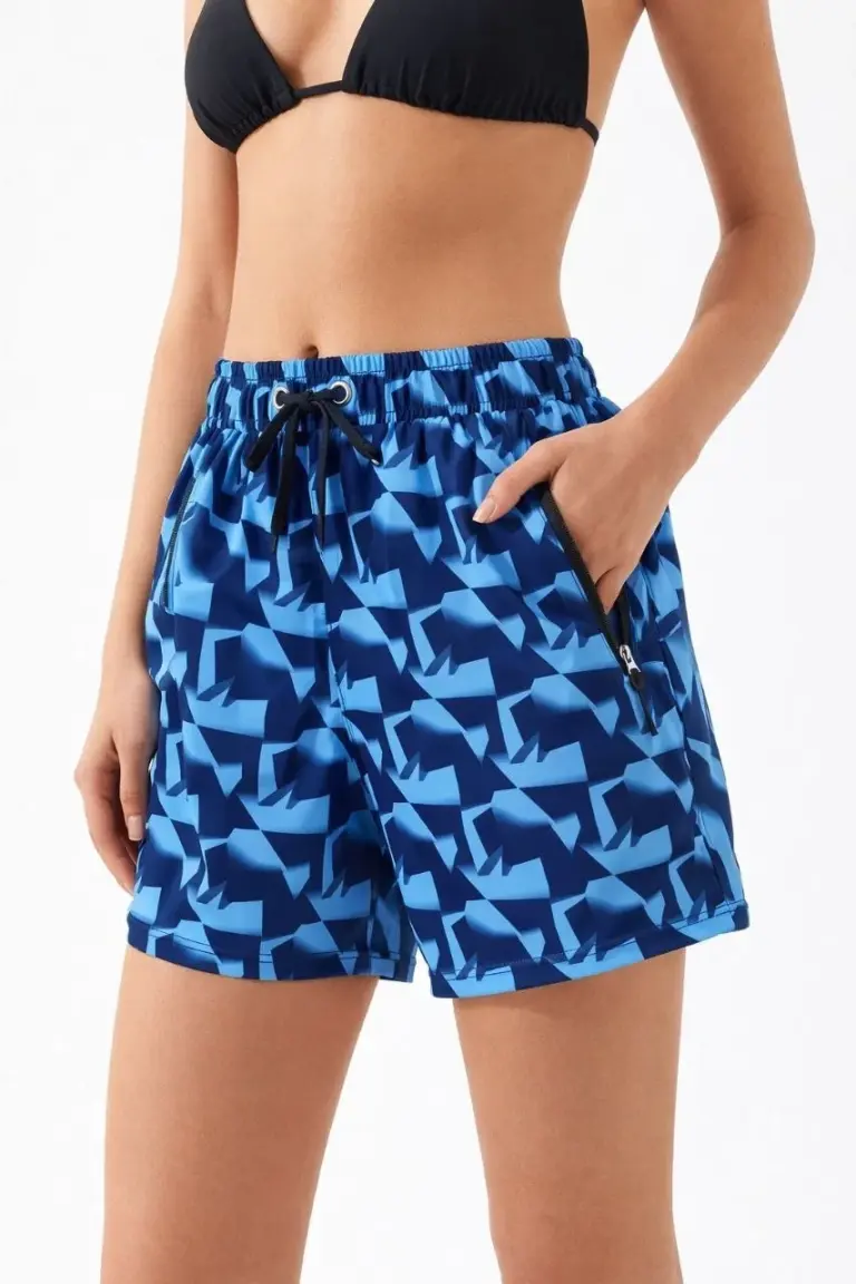 Deniz Şortu Fermuarlı Cepli File Astarlı Hızlı Kuruyan Premium - Mavi