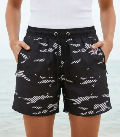 Deniz Şortu Fermuarlı Cepli File Astarlı Hızlı Kuruyan Premium - Siyah