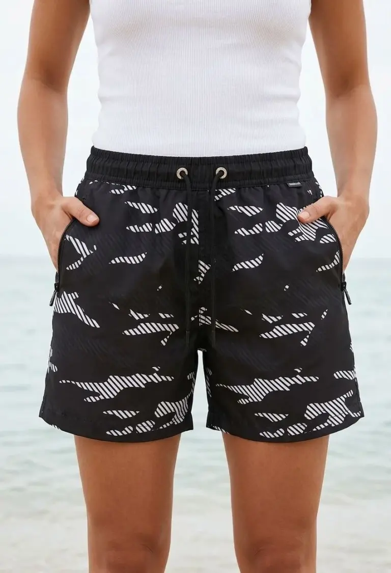 Deniz Şortu Fermuarlı Cepli File Astarlı Hızlı Kuruyan Premium - Siyah