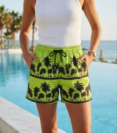 Deniz Şortu Fermuarlı Cepli File Astarlı Hızlı Kuruyan Premium - Neon Yeşili