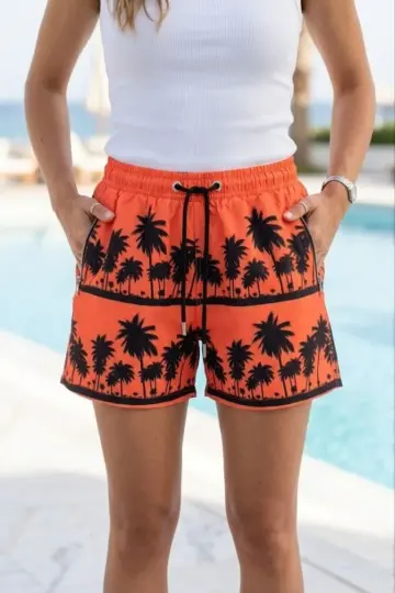 Deniz Şortu Fermuarlı Cepli File Astarlı Hızlı Kuruyan Premium - Turuncu