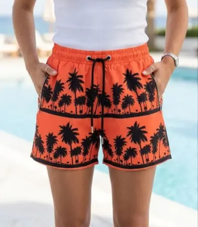 Deniz Şortu Fermuarlı Cepli File Astarlı Hızlı Kuruyan Premium - Turuncu