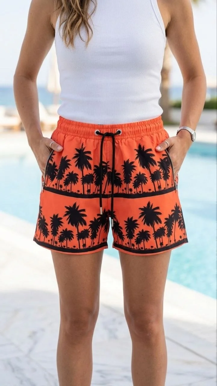 Deniz Şortu Fermuarlı Cepli File Astarlı Hızlı Kuruyan Premium - Turuncu