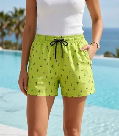 Deniz Şortu Fermuarlı Cepli File Astarlı Hızlı Kuruyan Premium - Neon Yeşili