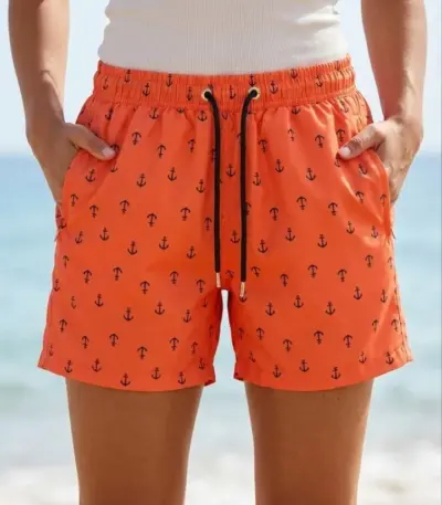 Deniz Şortu Fermuarlı Cepli File Astarlı Hızlı Kuruyan Premium - Turuncu