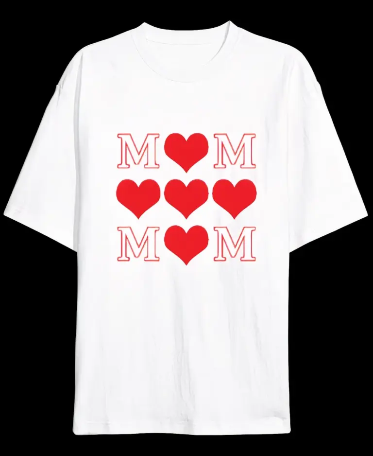 Anneler Gününe Özel Tasarım MOM Kalp Baskılı T-shirt - Beyaz