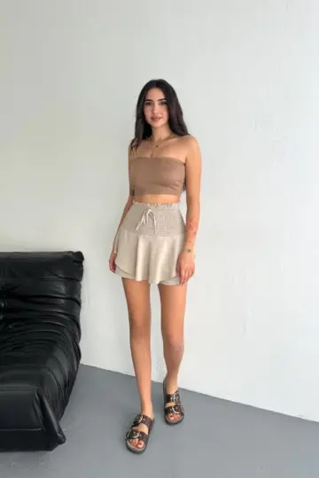 Ayrobin Şortlu Etek - Bej